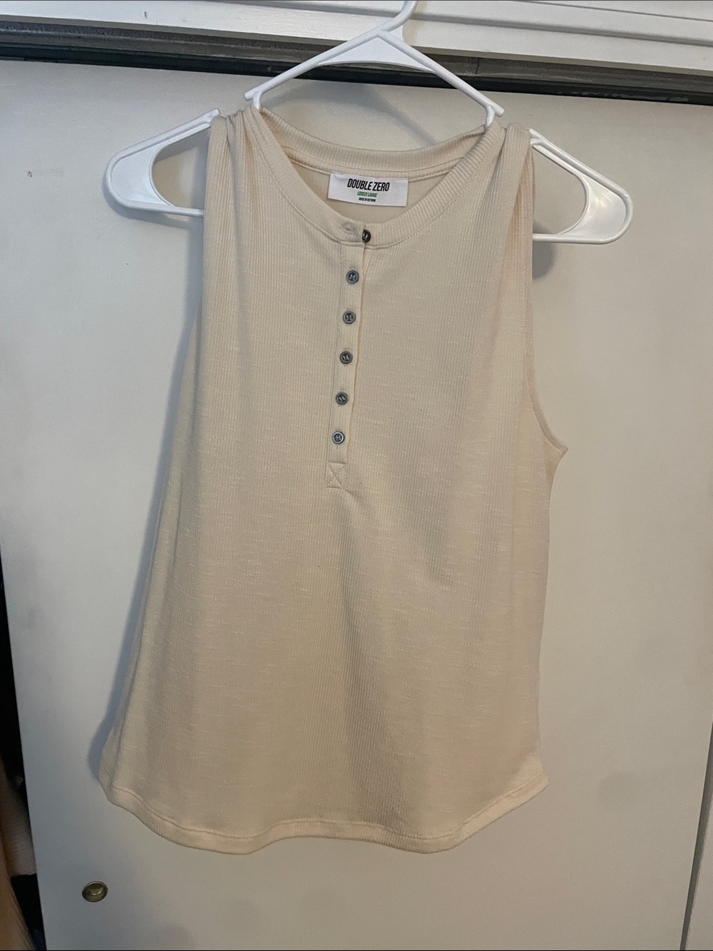 Double Zero Cream Ribbed Button Henley Tank
